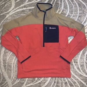 Cotopaxi Men's Zip-Up Sweater in Coral and Tan